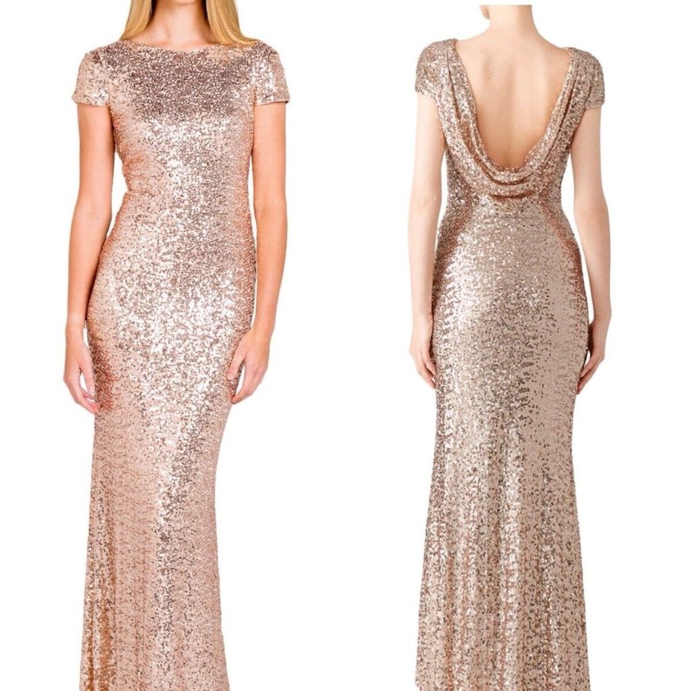 Badgley Mischka Long Gold Sequin Gown